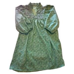 Women's Puffy Long Sleeve Leaf Jacquard Mini Dress Green Jade Large